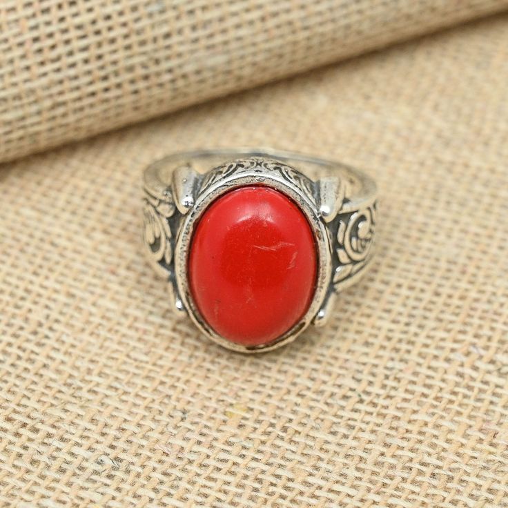 Welcome to our enchanting world of Gemstone Rings on Etsy! Delve into a captivating collection where timeless beauty meets artisan craftsmanship, and find the perfect gemstone ring that resonates with your unique style and personality. Red Coral Ring, Red Coral  Gemstone, 925 Sterling Silver Ring, Handmade Rings, Unisex Ring, Gemstone Jewelry Ring, Women Handmade Ring  Product Details - Gemstone Name -Red Coral Main Stone Creation - Natural Gemstone Color -Red Gemstone Size -10 x 14 MM Gemstone Shape - Oval Setting Material - 925 Sterling Silver * We will ship your Ring In white Plastic Box with Bubble Wrap so that your item can reach you safely. Be Ready To Give As A Gift Or Keep For Yourself. * All Our Jewelry Is 925 Sterling Silver. * Note : Due to the natural formation of this gemstone Spiritual Oval Cabochon Gemstone Ring, Spiritual Rings With Large Stone As Gift, Spiritual Oval Engraved Ring With Gemstone, Spiritual Oval Gemstone Engraved Ring, Spiritual Oval Engraved Gemstone Ring, Handmade Bohemian Engraved Round Ring, Bohemian Rings For Jewelry Making With Stone Setting, Vintage Jewelry With Large Stone In Open Ring, Artisan Rings With Natural Stones For Wedding