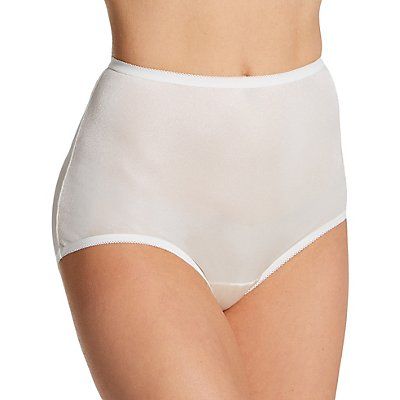 Lorraine Lace Trim Nylon Full Brief Panty - 3-Pack Nylon Brief Bottoms Partially Lined, Fitted Partially Lined White Bottoms, White Fitted Partially Lined Bottoms, Fitted White Bottoms Partially Lined, White Fitted Bottoms Partially Lined, High Waist Elastic Nylon Bottoms, White Bottoms With Elastic Waistband And High-cut Leg, Nylon Brief Bottoms With Lined Body, White Nylon Bottoms With Elastic Waistband