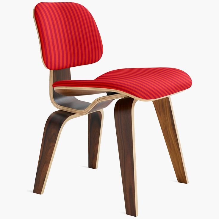 an image of a red chair with wood legs