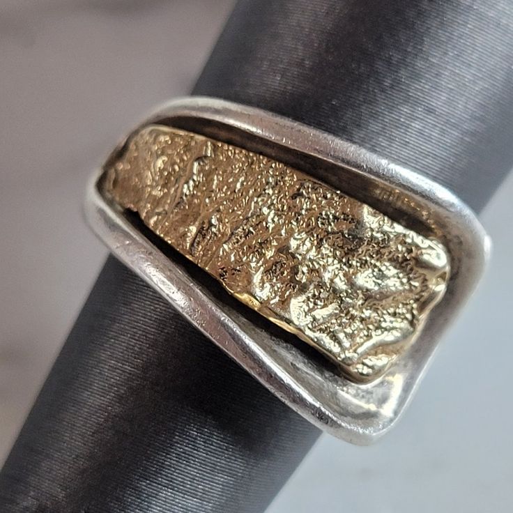 A Womens Vintage Estate Sterling Silver And 14k Gold Modernist Ring That Weighs 7.1g, And Is A Size 4.25. The Width Of The Ring Is 1/2". Ring Is Etched Inside "14k Sterling, Jg". Any Questions Please Do Not Hesitate To Ask. Be Sure To Check Out Some Of Our Other Great Pieces Of Jewelry For Sale. Thank You. Modernist Ring, Jewelry For Sale, Unusual Jewelry, Womens Jewelry Rings, Silver Gold, Size 4, Women Jewelry, Thank You, Sterling Silver