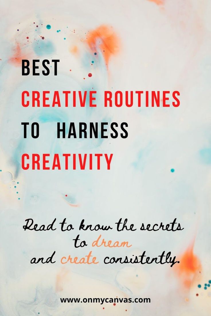 the words, best creative routines to harness creativity are shown in red and blue