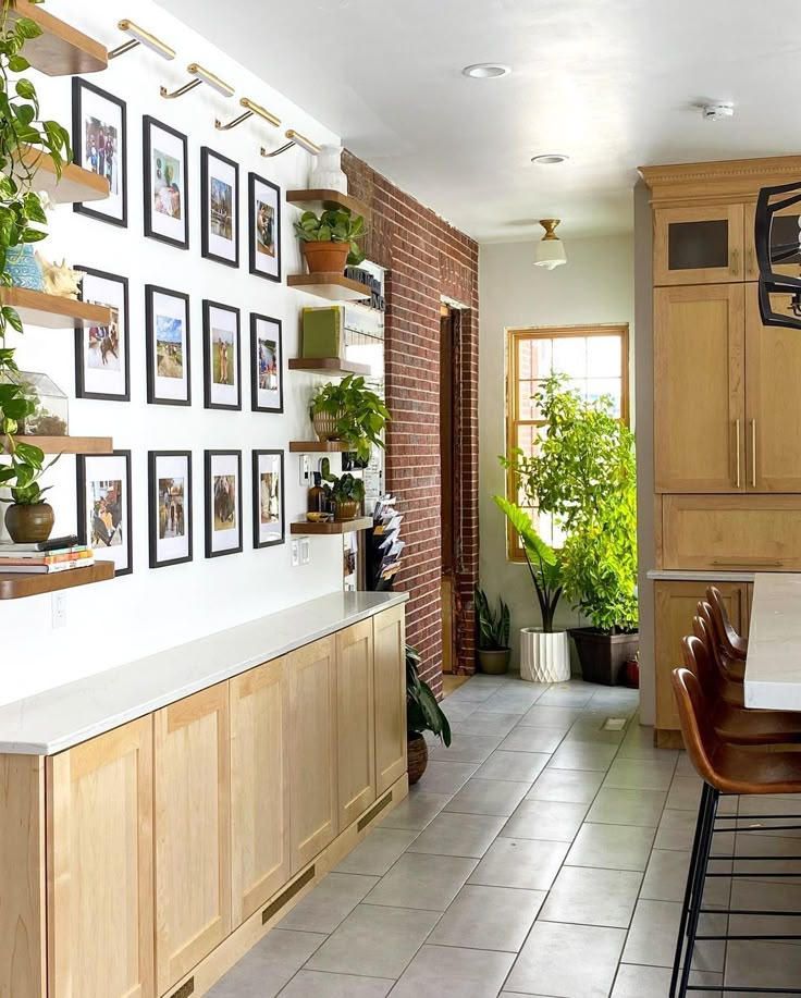 the kitchen is clean and ready to be used as a dining room or office area