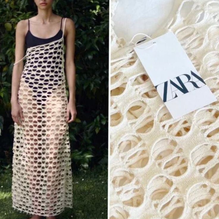 Zara Swimwear Perforated Maxi Cover Up Dress Size S Or L Nwt Listing For Dress Not Skirt Perforated Fabric Detail - A-Line Silhouette - Sleeveless - Color: Cream/Ivory Items Are Retail Store Purchases And May Have Been Handled Or Tried On By Store Customers Prior To Sending, Photos Are Taken Of Item With Shipping Label And A Zip Tie Tag Attached To Represent The Item Purchased And Shipped Summer Crochet Dress With Hollow Out Details For Party, Summer Party Crochet Dress With Hollow Out Details, Summer Party Beige Crochet Dress, Beige Crochet Dress For Summer Party, Summer Hollow Out Lace Crochet Dress, Summer Lace Crochet Dress With Hollow Out, Chic White Crochet Dress With Hollow Out Design, Beige Cutout Summer Dress, Summer Crochet Lace Dress With Hollow-out Details