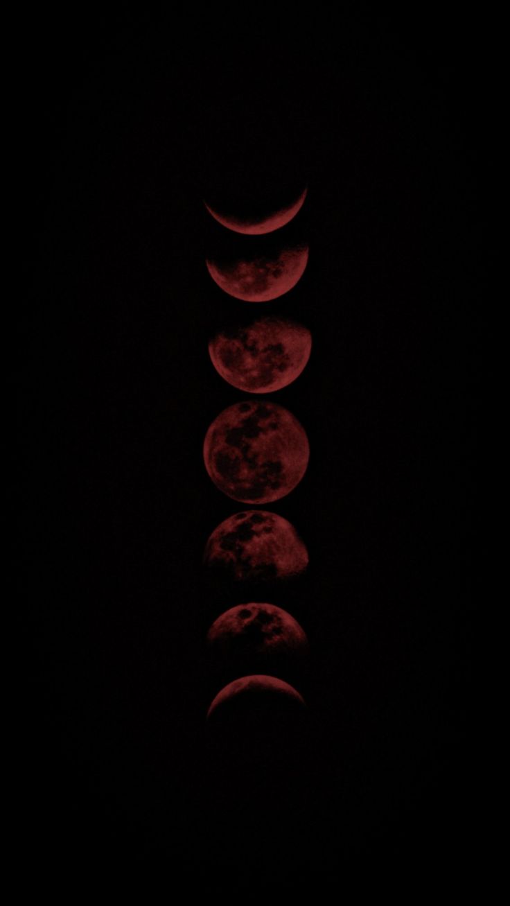 five phases of the moon in red and black