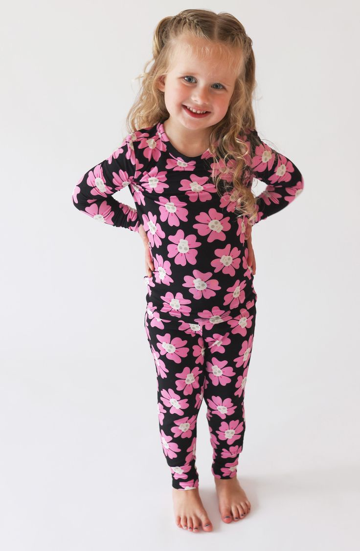 Skull-centered flowers brighten the spooky season in snug-fitting pajamas made from a soft and stretchy knit. This item is designed to fit snugly, as it is not flame resistant Pants have elastic waist 95% viscose, 5% spandex Machine wash, dry flat Imported Playful Fitted Long Sleeve Sets, Playful Fitted Onesie For Loungewear, Stretch Long Sleeve Playtime Set, Stretch Long Sleeve Sets For Playtime, Cute Long Sleeve Fitted Sleepwear, Cute Fitted Long Sleeve Sleepwear, Playful Fitted Loungewear Sets, Playful Stretch Sleepwear, Fitted Long Sleeve Sets For Playwear