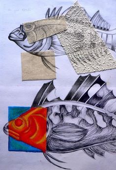 a drawing of fish and other things on paper