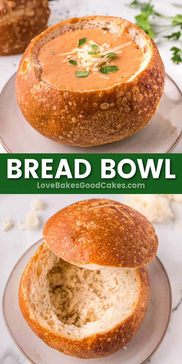 bread bowl pin collage Mini Bread Bowls Soup, Homemade Bread Bowls Easy, Dutch Oven Bread Bowls, Bread Bowls For Chili, Bread Bowl For Soup, Small Bread Bowls For Soup, Soup Bowl Bread Recipe, Soup In Bread Bowl Recipe, How To Make Bread Bowls For Soup