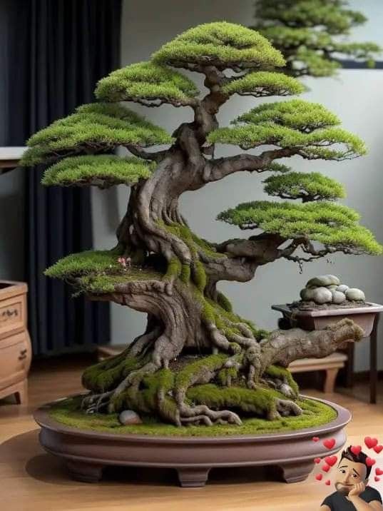 a bonsai tree with moss growing on it