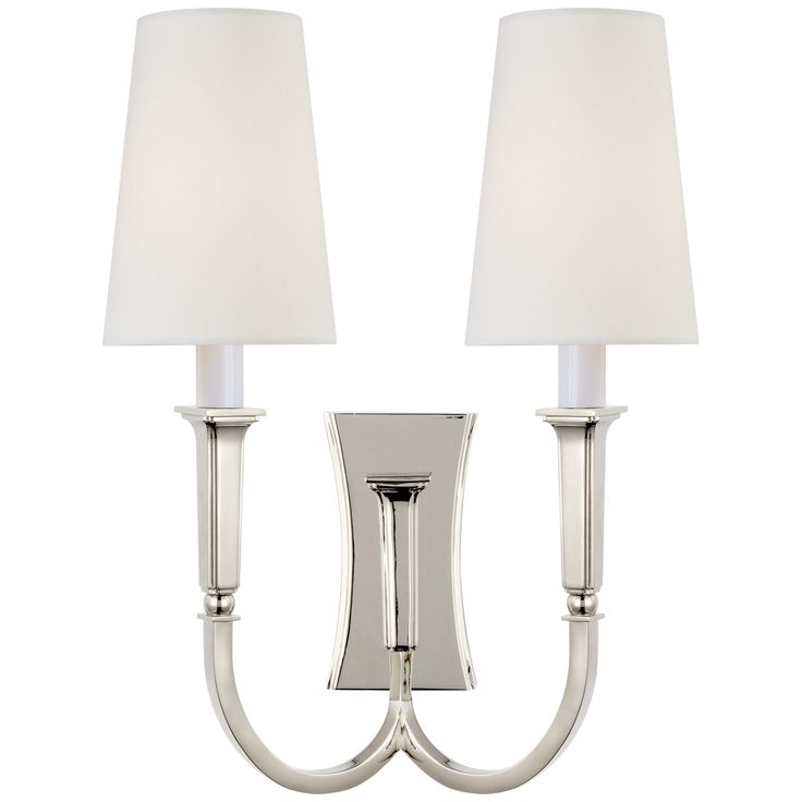 Delphia Large Double Arm Sconce in Polished Nickel with Linen Shade | Visual Comfort Delphia Lrg Double Arm 17" High Sconce in Polished Nickel | Mathis Home Thomas O'brien, Recessed Downlights, Circa Lighting, Light Architecture, Wall Light Fixtures, Linen Shades, Visual Comfort, Lighting Collections, Bathroom Wall