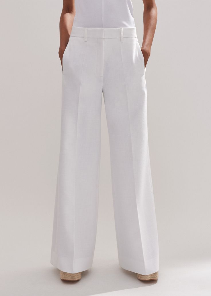 Tux Wide-Leg Pant | ME+EM Elegant Formal Wide-leg Pantsuit, Elegant Semi-formal Pantsuit With Pressed Crease, Chic Formal Suits With Pressed Crease, Tailored Elegant Formal Pantsuit, Elegant Office Pantsuit With Structured Boning, Tailored Elegant Pantsuit For Formal Occasions, Elegant Tailored Pantsuit For Formal Occasions, Elegant Suits With Welt Pockets, Elegant Pantsuit With Pressed Crease And Notch Lapel