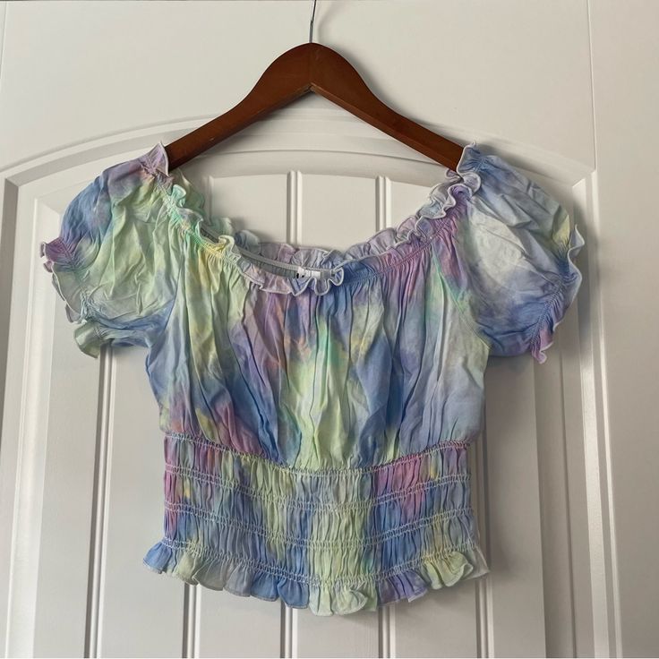 Abound / Nordstroms Pastel Colorful Peasant Top, Size Small, Never Worn Smoke Free Home Perfect Condition Bohemian Multicolor Tops With Smocked Bodice, Bohemian Purple Peasant Top For Spring, Spring Multicolor Cotton Peasant Top, Casual Multicolor Floral Print Peasant Top, Multicolor Peasant Short Sleeve Tops, Summer Blue Peasant Top With Ruffles, Multicolor Peasant Top With Short Sleeves, Multicolor Peasant Tops With Short Sleeves, Multicolor Peasant Blouse For Summer