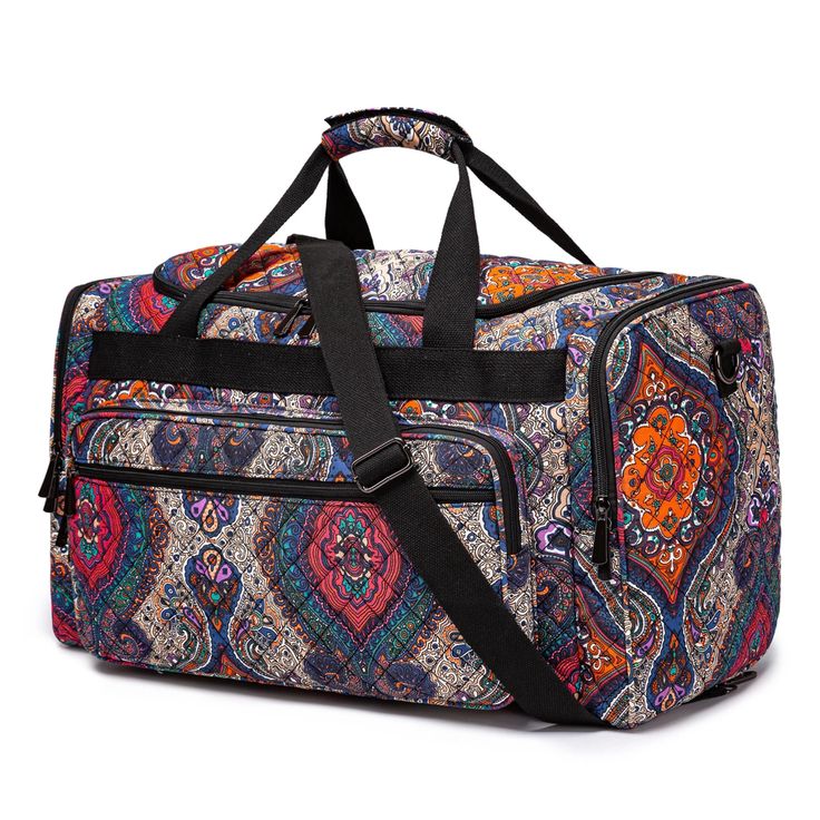 Boho Weekender Bag Canvas Travel Duffel Trendy Travel Shoulder Bag, Casual Rectangular Travel Accessories With Zipper, Casual Shoulder Travel Bag, Trendy Weekender Bag With Large Capacity For Travel, Trendy Large Capacity Weekender Bag For Travel, Summer Rectangular Shoulder Bag For Travel, Summer Style Rectangular Travel Shoulder Bag, Casual Shoulder Travel Bag For Weekend Trips, Casual Shoulder Bag For Weekend Trips