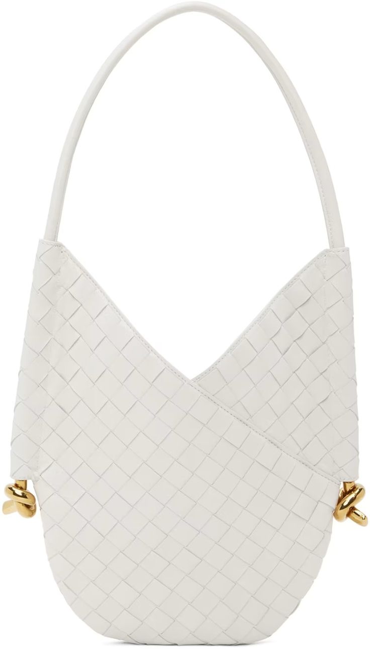 Bottega Veneta: White Small Solstice Shoulder Bag | SSENSE Luxury White Shoulder Bag With Intrecciato Weave, Designer Shoulder Bag With Interwoven Design For Daily Use, Luxury White Intrecciato Weave Shoulder Bag, Chic Top Handle Shoulder Bag With Interwoven Design, Designer White Shoulder Bag With Braided Handles, Luxury White Woven Leather Shoulder Bag, Chic Woven Leather Shoulder Bag For Office, Modern White Shoulder Bag With Intrecciato Weave, Designer White Shoulder Bag With Woven Leather