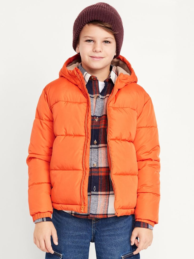 built-in hood long sleeves full length zipper on-seam welt pockets water resistant relaxed fit hits below waist models are approx.  4’3”- 5’ and wear size m (8)machine wash according to the care instruction label  . Best Holiday gift for Kids , perfect Jackets for Christmas! Puffer Jacket With Drawstring Hood For Cold Weather, Solid Puffer Jacket With Drawstring Hood For Cold Weather, Casual Puffer Hooded Jacket For Cold Weather, Casual Winter Outerwear With Detachable Hood, Winter Puffer Jacket With Drawstring Hood, Functional Long Sleeve Puffer Outerwear, Functional Winter Outerwear, Hooded Fleece-lined Puffer Jacket For Fall, Hooded Puffer Jacket With Fleece Lining For Fall