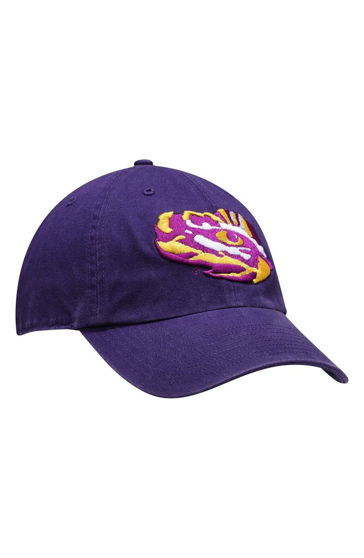 You can't attend an LSU Tigers game without wearing a ball cap. Your ardent pride will be fully displayed when you show up sporting this Team Clean Up adjustable hat from '47. With crisp LSU Tigers graphics and recognizable team colors, everyone will know you're rooting for the best team! Material: 100% Cotton Low crown Unstructured relaxed fit Curved bill Adjustable fabric strap with snap buckle Embroidered graphics with raised details One size fits most Six panel construction with eyelets Surf Collegiate Adjustable Trucker Hat With Embroidered Logo, Adjustable Baseball Cap With Team Logo For Sports Fans, Collegiate Adjustable Dad Hat With Curved Visor, Adjustable Sports Fan Baseball Cap With Team Logo, Dad Cap With Embroidered Logo For Fan Gear, Dad Hat With Embroidered Logo For Fan Gear, Fan Gear Dad Hat With Embroidered Logo, Embroidered Logo Dad Hat For Fan Gear, Adjustable Dad Hat With Curved Brim For Sports Fans