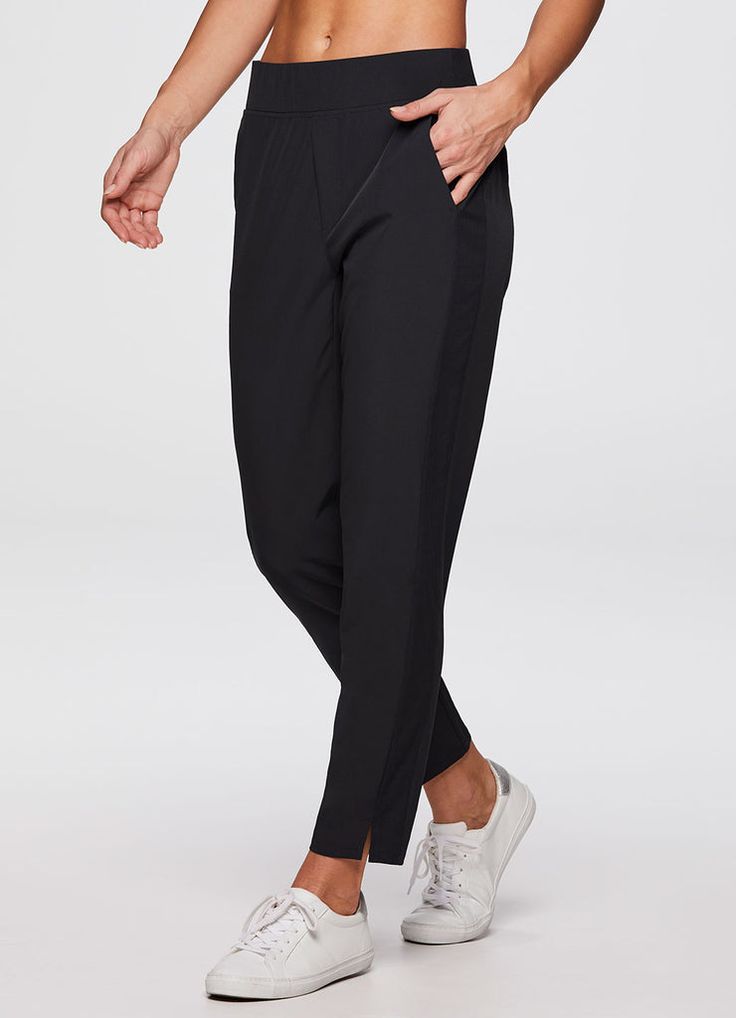 Everyday Ribbed Ankle Pant – RBX Active Stretch Sports Joggers With Pull-on Style, Athleisure Work Pants With Elastic Side Panels, Athleisure Ankle-length Pull-on Pants, Versatile Ankle-length Pull-on Sweatpants, Stretch Functional Tapered Leg Sweatpants, Functional Stretch Sweatpants With Tapered Leg, Comfort Stretch Tapered Leg Workout Pants, Versatile Workout Joggers With Tapered Leg, Workout Tapered Leg Pants With Comfort Stretch