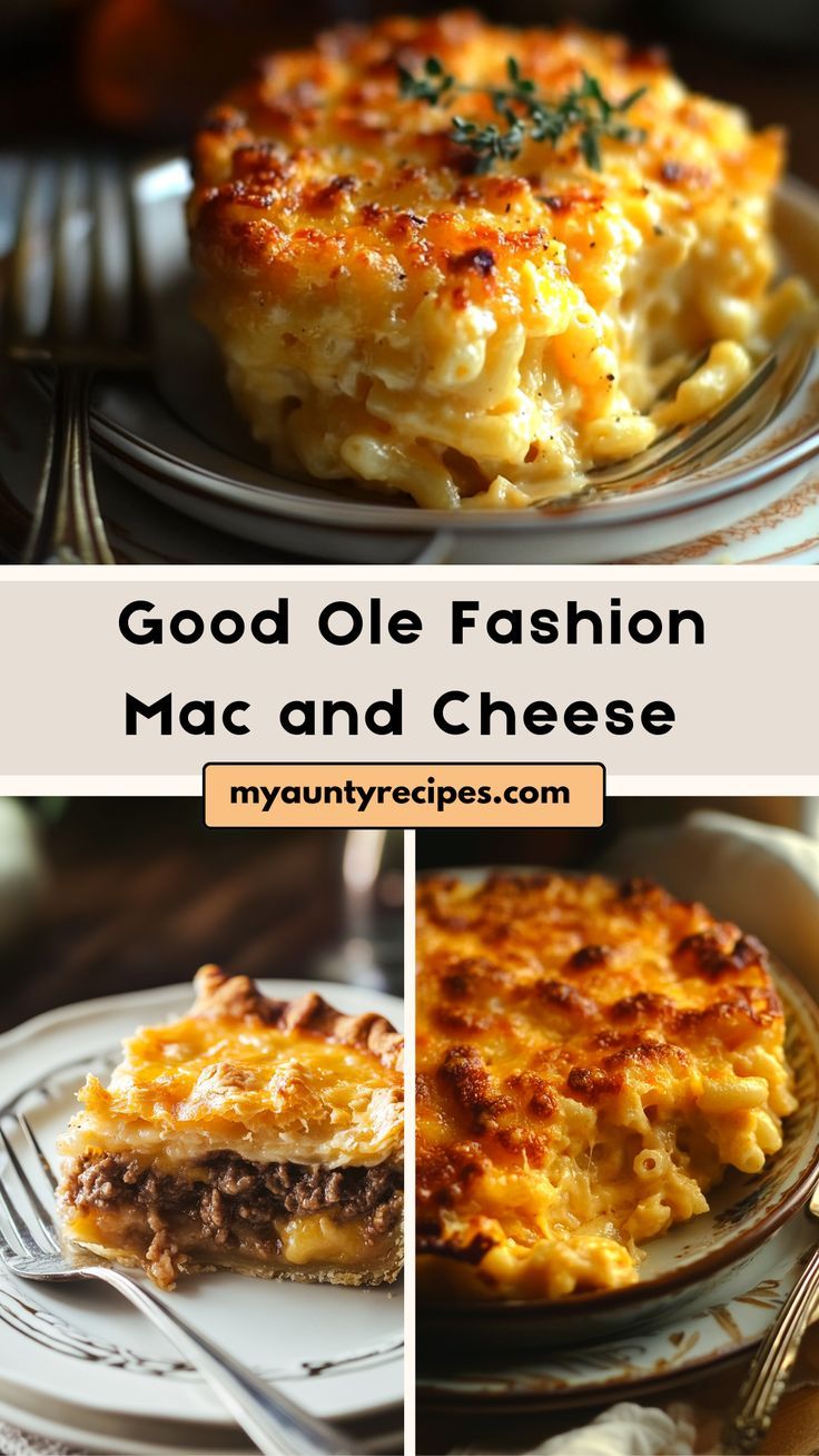 a collage of photos showing different types of food and the words good olee fashion mac and cheese