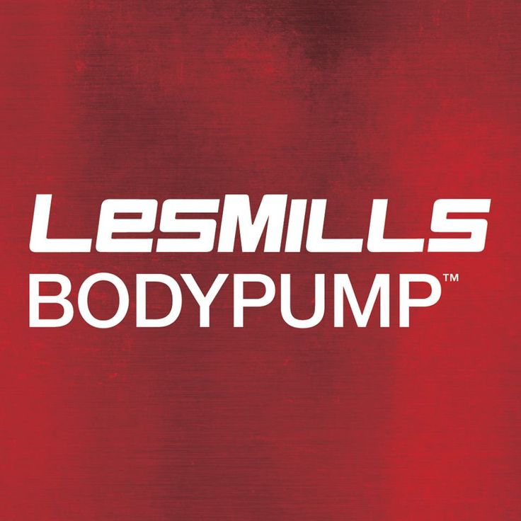 the logo for lessmills bodypump on a red background with white lettering