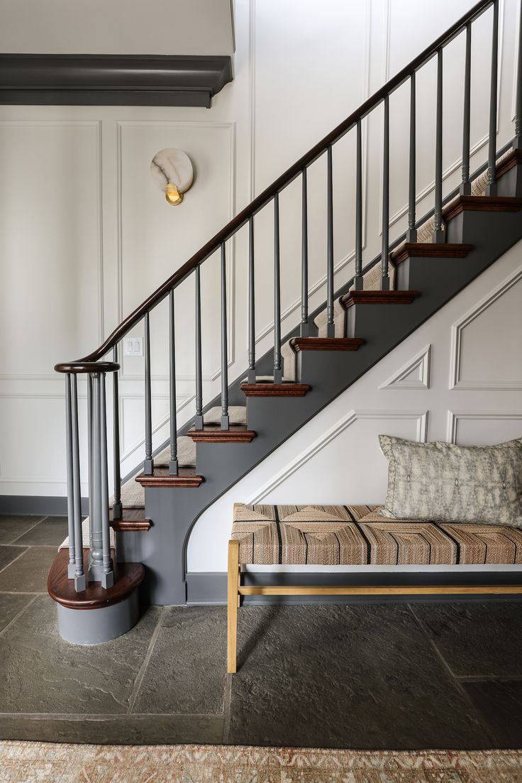 a set of stairs leading up to a couch