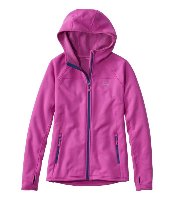 Designed to keep you warm and dry when you work up a sweat, this hooded full-zip fleece jacket provides non-stop comfort, from high-performance activities to everyday life. Slightly Fitted: Softly shapes the body. Falls at hip. In a soft and stretchy blend of 48% polyester, 44% nylon and 8% spandex. PrimaLoft® fabric is smooth and abrasion-resistant on the outside. Plush fleece interior is carefully brushed for extra loftiness. Machine wash and dry. Thumbholes keep sleeves down for added protect Fleece Jackets, Active Outfits, Womens Fleece, Non Stop, Active Women, Womens Activewear, Ll Bean, L L Bean, Outerwear Women