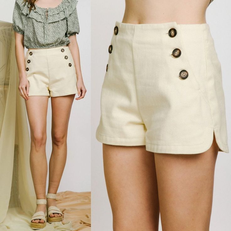 Upgrade Your Warm Weather Look With These Allyson Cotton Twill Shorts! They Have The Cutest Button Detail, A High Waist And Side Pockets. The Perfect Short To Wear All Summer. Just Pair It With Your Favorite Tank/Summer Blouse And Wedges! Fabric: 95% Cotton / 5% Polyester Color: Oatmeal Sizing: Small (2-4) / Medium (6-8) / Large (10-12) Olive Shorts, Leopard Print Jeans, Dressy Shorts, J Black, Velvet Shorts, Summer Blouse, Navy Linen, Flowy Shorts, Twill Shorts