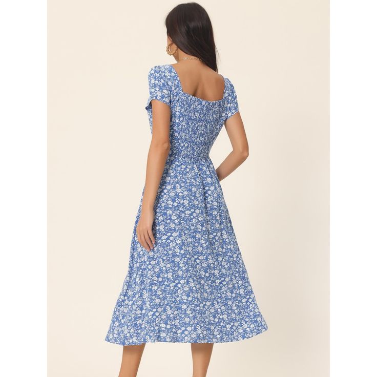 This midi dress will flatter any body shape, making it a timeless addition to any wardrobe. Casual floral dress is perfect for casual, daily, vacation, beach, holiday, wedding, office, family gathering, etc. The casual boho dress has a chic and understated design that makes it easy to accessorize with your favorite shoes. Casual floral dress is perfect for casual, daily, vacation, beach, holiday, wedding, office, family gathering, etc. Blue Flowy Viscose Midi Dress, Blue Non-stretch Bohemian Midi Dress, Bohemian Blue V-neck Floral Dress, Blue Boho Print V-neck Midi Dress, Blue Floral Print Midi-length V-neck Dress, Dresses Casual Boho, Flowy Midi Dress, Floral Dress Casual, Boho Casual