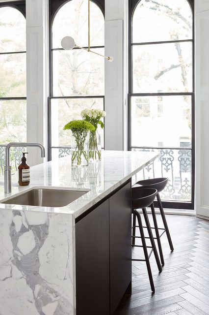 Nottinghill Residence - Contemporary - Living Room - London - by Huxley Home Design Group | Houzz Notting Hill Apartment, Kitchen Dining Nook, Arch Windows, London Living Room, Timber Floors, Nordic Kitchen, Interior Design Gallery, Apartment In London, White Bookcase