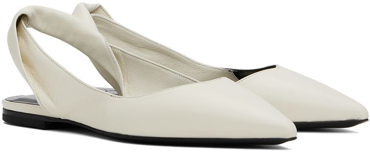 Polished lambskin loafers in white. · Subtle wrinkling throughout · Pointed toe · Twisted detailing at slingback strap · Logo embossed at padded footbed · Rubber block heel · Polished leather sole Supplier color: Limewash Classic White Calf Leather Slingback Pumps, White Leather Almond Toe Slingback Pumps, Elegant White Calf Leather Slingback Pumps, White Chic Slip-on Slingback Pumps, White Almond Toe Slingback Pumps, Chic White Slip-on Slingback Pumps, White Slingback Pumps With Flat Leather Sole, White Closed Toe Slingback Pumps For Work, White Slingback Pumps With Padded Heel For Office