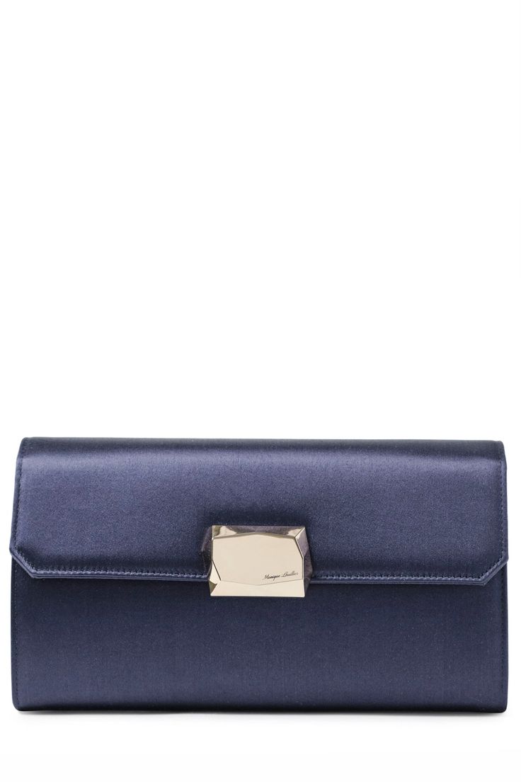 Satin evening envelope clutch with snap closure and gold optional strap in Navy- front Classic Evening Shoulder Bag With Fold Over Clasp, Timeless Formal Bags With Magnetic Closure, Timeless Formal Bag With Magnetic Closure, Elegant Clutch With Fold Over Clasp For Party, Classic Formal Clutch With Fold Over Clasp, Elegant Party Clutch With Fold Over Clasp, Elegant Formal Shoulder Bag With Removable Pouch, Elegant Formal Shoulder Bag With Detachable Strap, Chic Formal Evening Bag With Fold Over Clasp