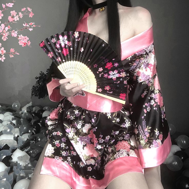 Kimono Set, Sakura Cosplay, Y2k Aesthetic Fashion, Egirl Clothes, Egirl Outfits, Japanese Outfits, Kimono Dress, Kawaii Clothes, Cosplay Outfits