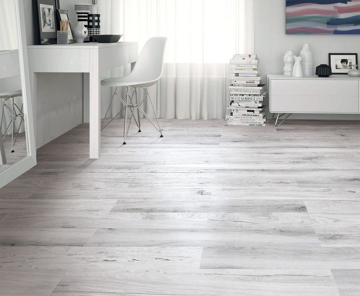 a white desk and chair in a room with wood flooring that looks like it has been painted