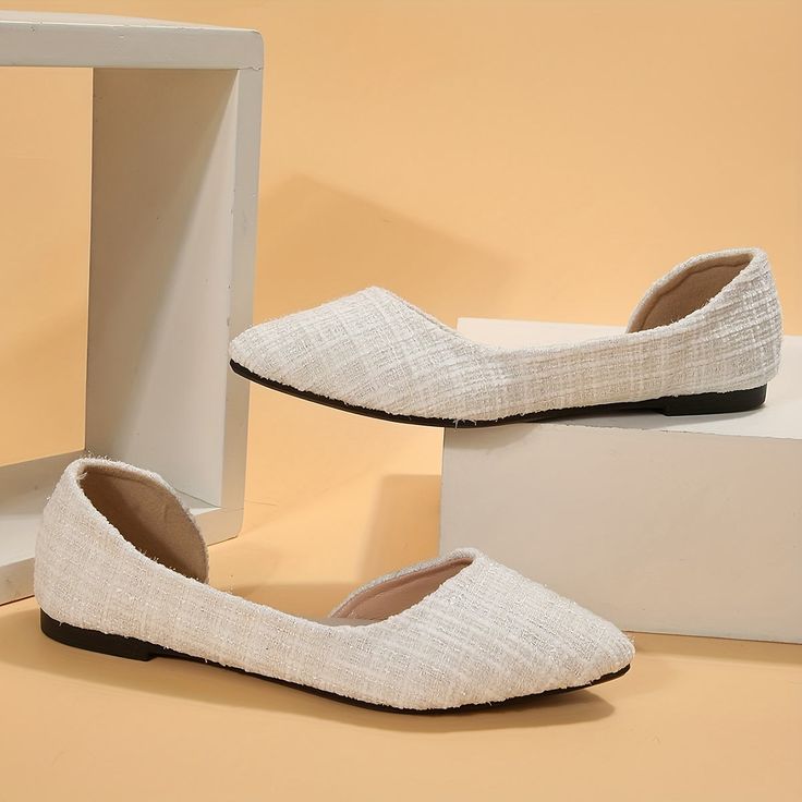 Material:FabricClosure:Slip-onToe Style:Pointed ToePatterned:Solid colorAll-season:SpringItem ID:QA48244 Summer Slip-on Closed Toe Ballet Flats, Beige Slip-on Flats With Flat Bottom, Beige Slip-on Flats, Beige Flat Bottom Slip-ons, White Pointed Toe Slip-ons For Summer, White Flat Slip-ons For Summer, Trendy White Slip-ons With Flat Heel, Casual Beige Ballet Flats With Round Toe, Trendy White Slip-ons For Spring