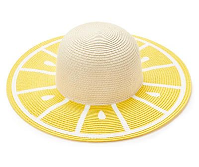 Enjoy fun in the sun with this chic sun hat that features a yellow lemon design. It's the perfect accessory for the beach, pool or water park. Summer Sun Hat With Uv Protection For Pool, Fun Spring Hats With Uv Protection, Summer Sun Hats For Beach Season, Trendy Hats With Uv Protection For Beach Season, Trendy Uv Protection Hat For Beach Season, Summer Sun Hat For Sunbathing, Summer Sun Straw Hat, Summer Hats With Uv Protection For Sunbathing, Trendy Brimmed Sunbathing Hat