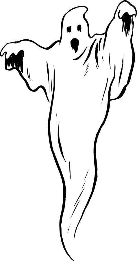 a black and white drawing of a ghost with its arms spread out in the air