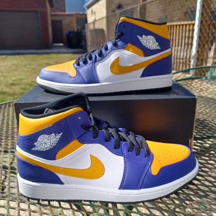 Nike Air Jordan 1 Mid 'Lakers' Sneakers - Men's Size 10 (Fits Women's 11.5) - Brand New With Half Box (No Lid) Elevate Your Sneaker Game With The Nike Air Jordan 1 Mid 'Lakers' Sneakers, Available In Men's Size 10, Which Also Comfortably Fits Women's Size 11.5. These Sneakers Are Brand New And Come With A Half Box (No Lid). Expect Swift Shipping. I'll Ship Your Order The Same Or Next Day After Purchase. Don't Just Take My Word For It, Check Out My Outstanding Reviews And Shop With Confidence. #N Yellow Basketball Shoes With Boost Midsole, Custom High-top Fade-resistant Sneakers For Sports Events, Yellow Basketball Shoes With Boost Midsole For Sports Events, Yellow Basketball Shoes For Sports With Round Toe, Yellow Basketball Shoes With Round Toe, Fade-resistant High-top Custom Sneakers For Sports Events, Yellow Round Toe Basketball Shoes For Sports Events, Yellow Mid-top Jordan Sports Shoes, Custom Sneakers With Boost Midsole For Sports