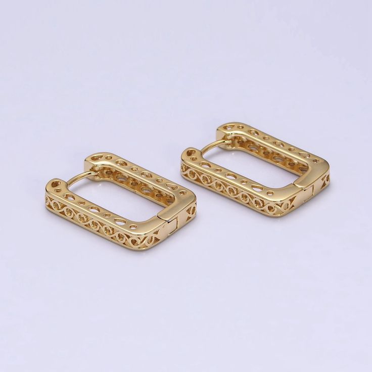 If you received a defective item, please contact us for replacement within 5 days of arrival. - Sold as a pair - Lever back fastening - Nickel free & lightweight, perfect for everyday wear Please avoid any water or chemical solutions. Keep the item in a dry environment. Rectangular Hoop Earrings For Formal Events, Elegant Rectangular Gold-plated Hoop Earrings, Tarnish Resistant Yellow Gold Rectangular Earrings, Yellow Gold Rectangular Tarnish-resistant Earrings, Elegant Rectangular Gold Plated Hoop Earrings, Formal Rectangular Hoop Earrings, Yellow Gold Plated Rectangular Earrings, Rectangular Yellow Gold-plated Earrings, Rectangular Yellow Gold Plated Earrings