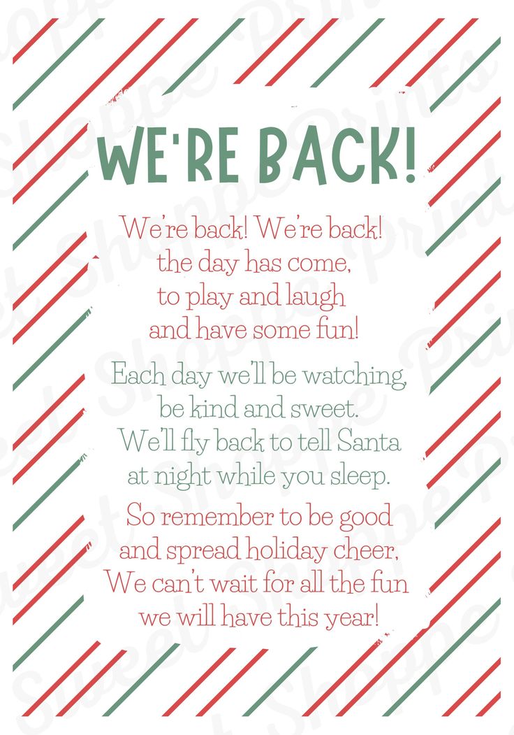 a christmas card with the words we're back on it in red, green and white