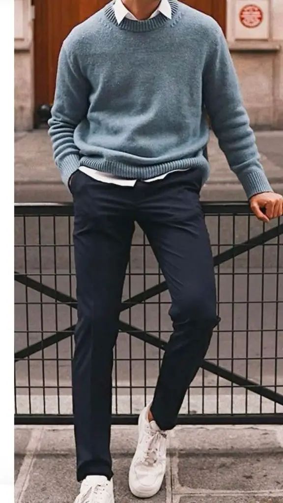 20 Casual Fall Outfits for Men in 2024: Stylish and Comfortable Looks for Every Day Mens Winter Work Outfits, Men’s Light Blue Pants Outfit, Lawyer Outfit Men Casual, Dress Up Men Outfits, Classic Casual Outfits Men, Men's Engagement Outfit, Men’s Business Casual Winter, Men’s Black Sweatpants Outfit, Gray Crewneck Outfit Men