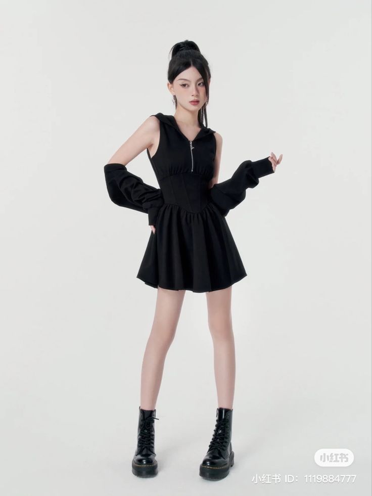 Alternative Black Mini Dress For Cosplay, Stand Reference, Punk Mini Dress For Cosplay, Kpop Stage Outfits Black Dress, Black Ruffled Mini Dress For Cosplay, Korean Aesthetic Outfits, Douyin Style, Black Harajuku Dress For Cosplay, Softgirl Outfits