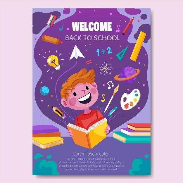 a young boy is reading a book in front of the back to school poster template