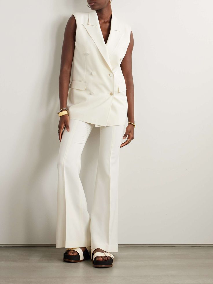 GABRIELA HEARST Mayte double-breasted silk and wool-blend vest White Sleeveless Formal Suit, Luxury Tailored Vest For Workwear, Chic Sleeveless Suits For Formal Occasions, Chic Sleeveless Formal Suits, Elegant Sleeveless Summer Suit, Elegant White Vest For Tailoring, Chic Tailored Sleeveless Pantsuit, Luxury Tailored Spring Pantsuit, Luxury Tailored Pantsuit For Spring