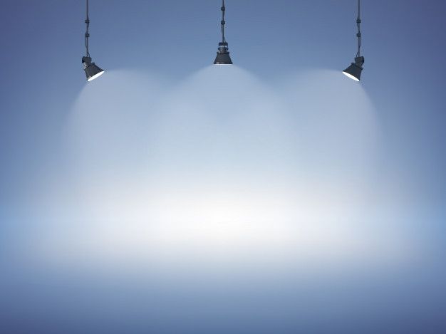 three lamps are hanging from the ceiling in front of a blue sky with no clouds