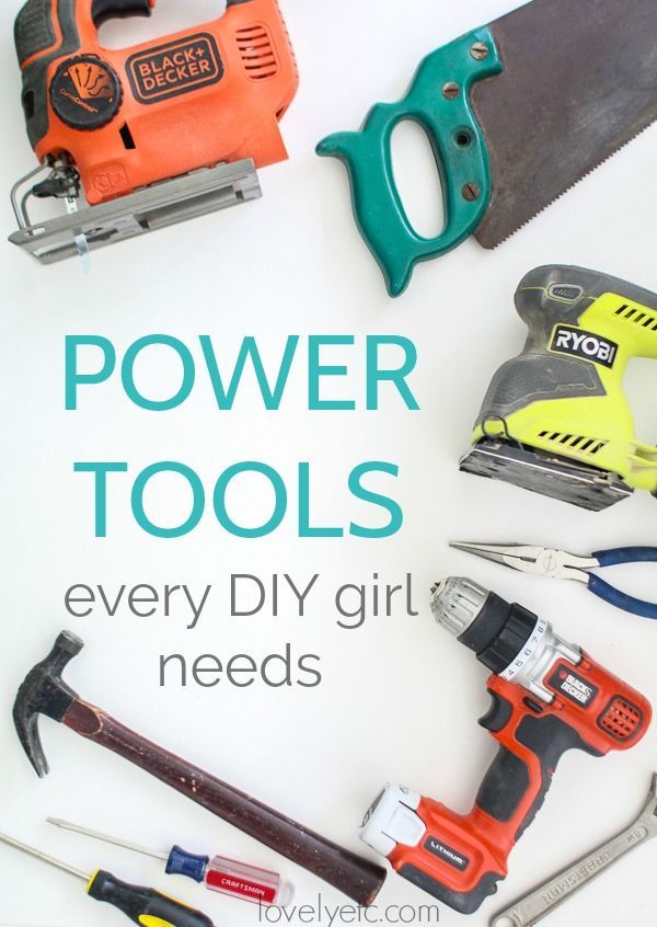 many tools are on the table and there is text that says must have power tools for diy