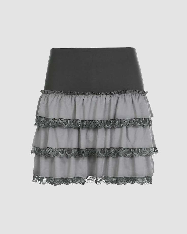 Details: Layered ruffled short skirt with lace designSkirt Length: ShortMaterials:95% Polyester + 5% Spandex Streetwear Skirt, Y2k Fashion Aesthetic, Hip Hop Fashion 90s, Clueless Fashion, Street Y2k, 90s Hip Hop Fashion, Tiered Mini Skirt, Design 2023, Vintage Preppy