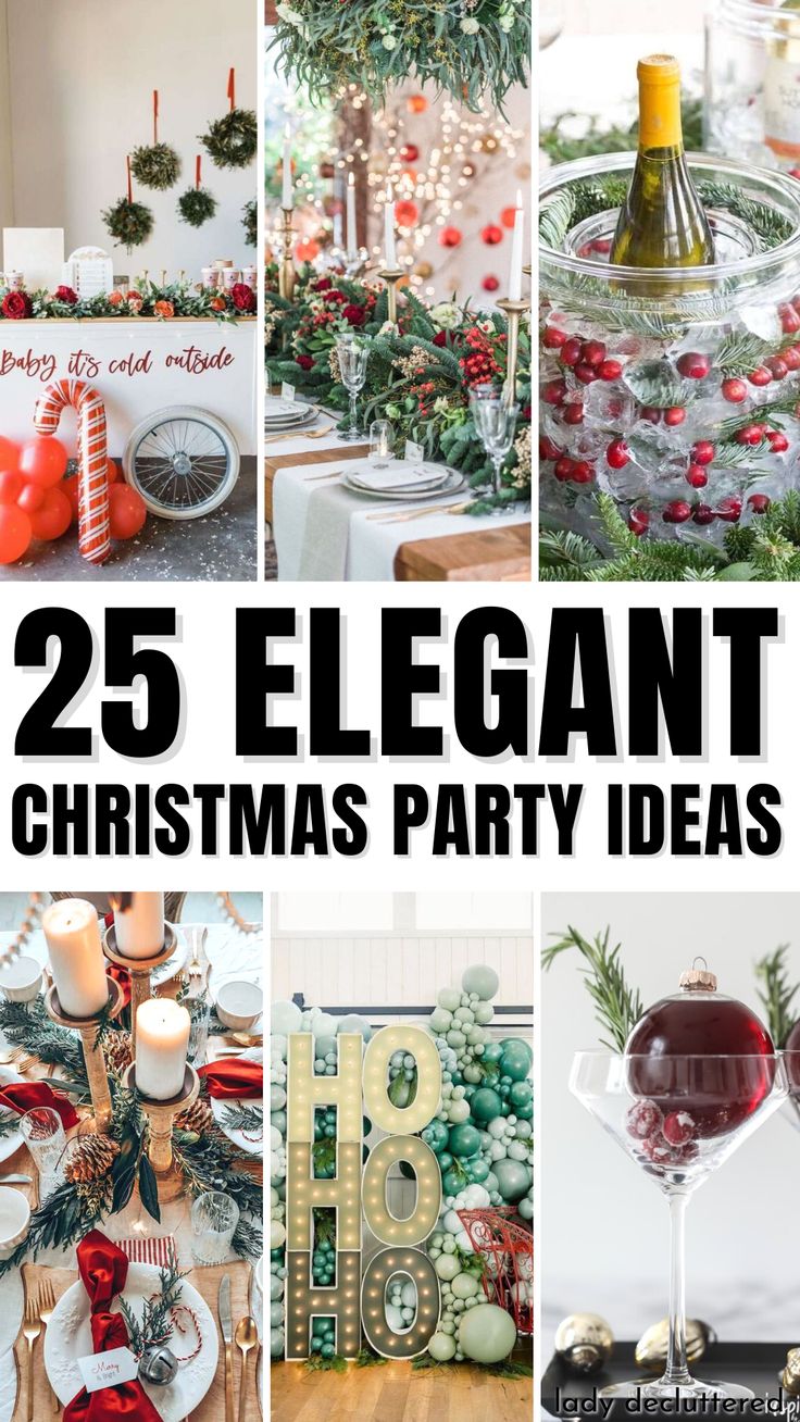 25 Elegant Christmas Party Ideas Cocktail Christmas Party Decor, Christmas Party Themes Decoration, Christmas Party House Decor, Ladies Holiday Luncheon Ideas, Christmas Themed Party Decorations, Decorating For A Christmas Party, Xmas Party Decorations Ideas, Midwinter Christmas Party, Christmas Breakfast Party Decorations