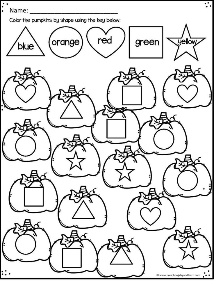 a worksheet with pumpkins and shapes