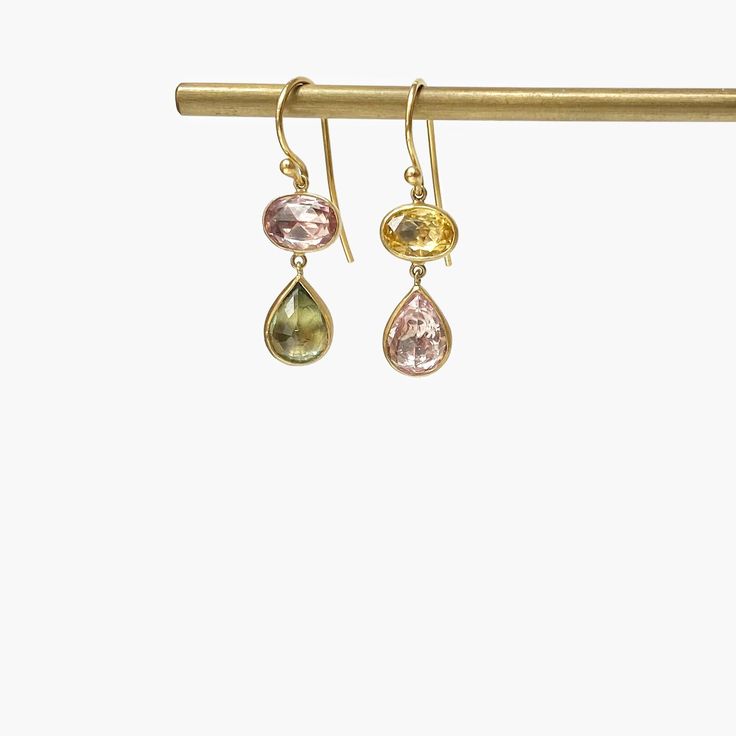 Mismatched Sapphire Earrings — DE VERA Yellow Gold Multi-stone Drop Earrings, Elegant Multi-stone Long Drop Jewelry, Elegant Long Drop Multi-stone Jewelry, 14k Gold Multi-stone Drop Earrings, Yellow Gold Gemstone Linear Drop Earrings, Sapphire Earrings, Shop Earrings, 18k Gold, Sapphire