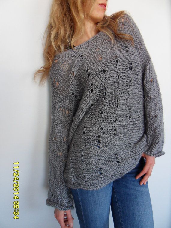 Oversized sweater. Women knit chunky sweater.   by RoseUniqueStyle Oversized Fine Knit Sweater For Everyday, Casual Gray Merino Wool Sweater, Everyday Long Sleeve Open Knit Sweater, Alpaca Long Sleeve Sweater For Layering, Oversized Merino Wool Sweater For Spring, Casual Gray Knitting Pattern For Fall, Casual Alpaca Knitting Pattern, Oversized Fine Knit Merino Wool Sweater, Oversized Merino Wool Fine Knit Sweater