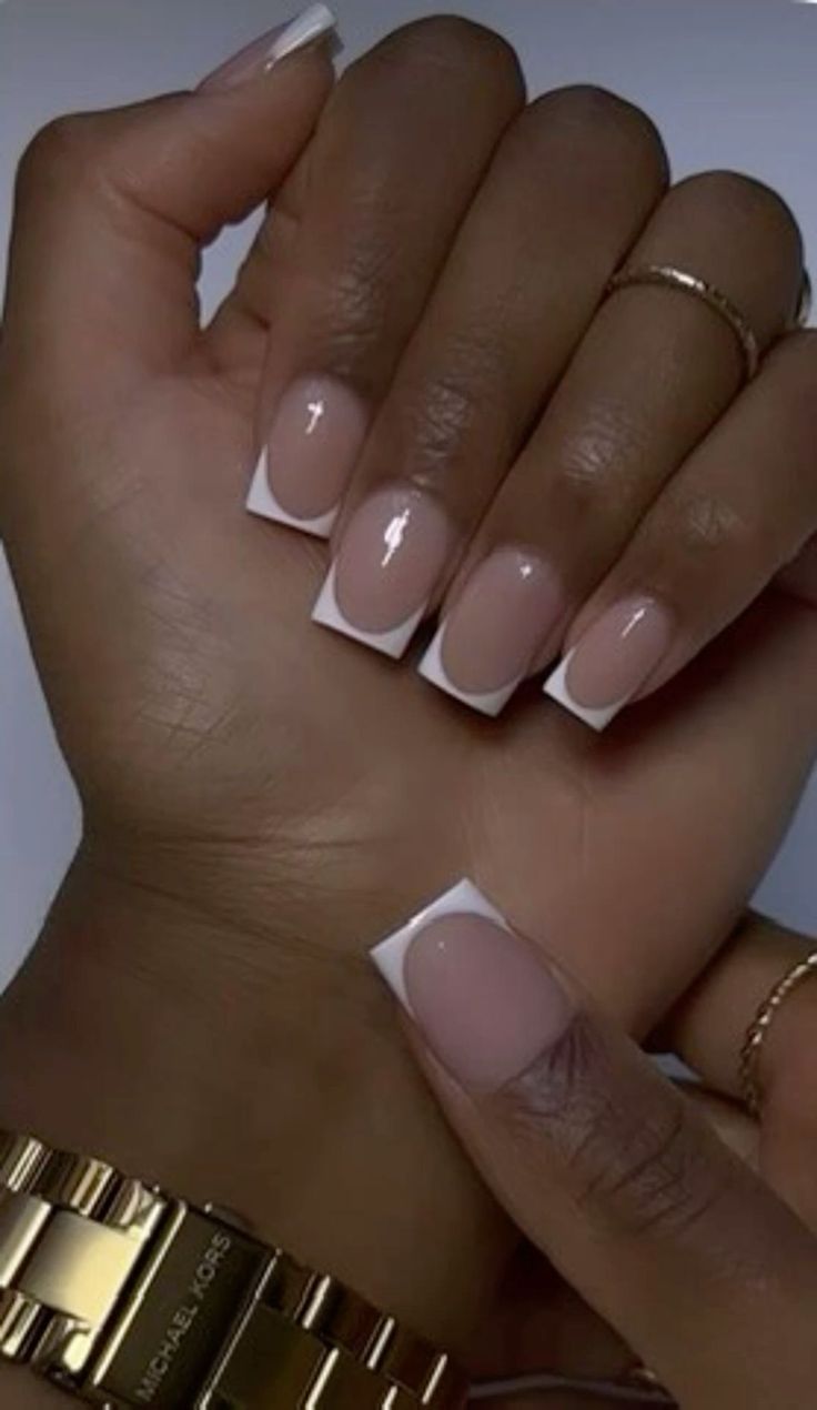 French NailsClean GirlNailsPrettyNailAcrylic Nails Cute French Tip Acrylics, White Tip On Natural Nails, Classic Square French Tip Nails, Crème White Nails, Cute Clean Girl Nails, Small Nails French Tip, Classic Low French Tips, Classic French Tip Nails Square, Plain French Tips