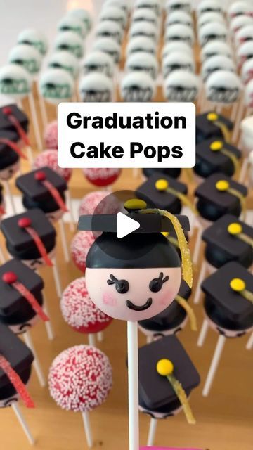 graduation cake pops with the words graduation cake pops in front of them on a table